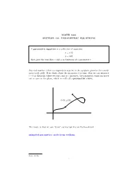 Math 1300 Section 4.8: Parametric Equations A