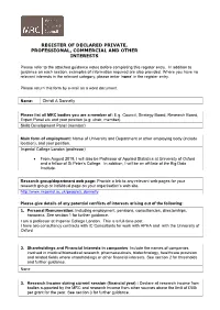 Register of Declared Private, Professional, Commercial and Other Interests