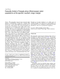 Fecundity Limits in Frangula Alnus (Rhamnaceae) Relict Populations at the Species’ Southern Range Margin