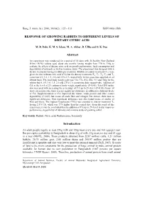 Response of Growing Rabbits to Different Levels of Dietary Citric Acid