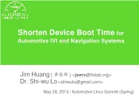 Shorten Device Boot Time for Automotive IVI and Navigation Systems