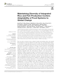 Maintaining Diversity of Integrated Rice and Fish Production Confers Adaptability of Food Systems to Global Change