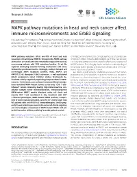 MAPK Pathway Mutations in Head and Neck Cancer Affect Immune Microenvironments and Erbb3 Signaling