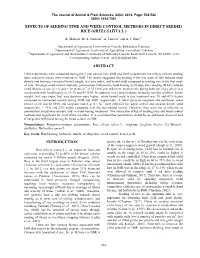 Effects of Seeding Time and Weed Control Methods in Direct Seeded Rice (Oryza Sativa L.)