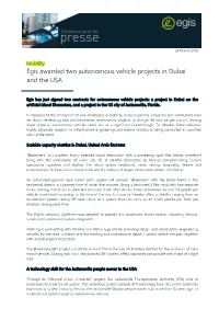 Egis Awarded Two Autonomous Vehicle Projects in Dubai and the USA