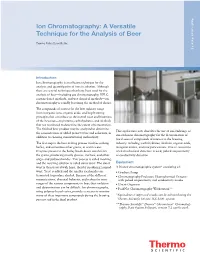Ion Chromatography: a Versatile Technique for the Analysis of Beer