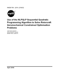 Use of the NLPQLP Sequential Quadratic Programming Algorithm to Solve Rotorcraft Aeromechanical Constrained Optimisation Problems