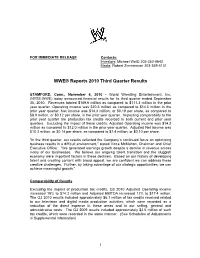 WWE® Reports 2010 Third Quarter Results