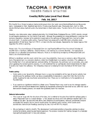 Cowlitz/Riffe Lake Level Fact Sheet Feb. 14, 2017
