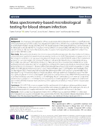 Mass Spectrometry-Based Microbiological Testing for Blood