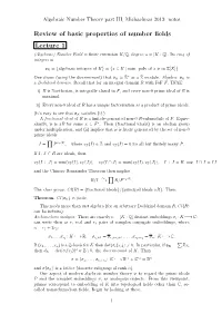Review of Basic Properties of Number Fields Lecture 1