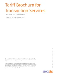 Tariff Brochure for Transaction Services ING Bank N.V., Sofia Branch