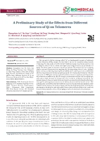 A Preliminary Study of the Effects from Different Sources of Qi on Telomeres