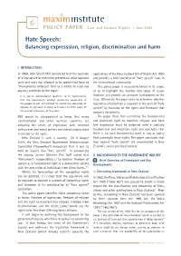 Hate Speech: Balancing Expresssion, Religion, Discrimination and Harm