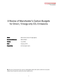 A Review of Manchester's Carbon Budgets for Direct / Energy-Only