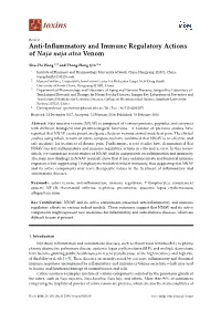 Anti-Inflammatory and Immune Regulatory Actions of Naja Naja
