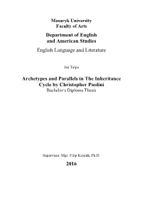 Archetypes and Parallels in the Inheritance Cycle by Christopher Paolini Bachelor’S Diploma Thesis