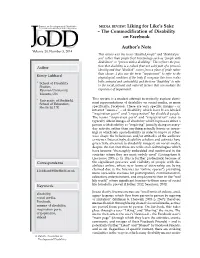 The Commodification of Disability on Facebook Author's Note