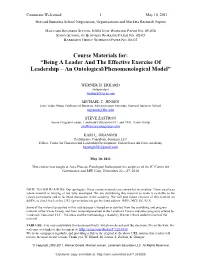 Course Materials For: “Being a Leader and the Effective Exercise of Leadership – an Ontological/Phenomenological Model”