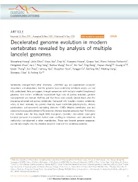 Decelerated Genome Evolution in Modern Vertebrates Revealed by Analysis of Multiple Lancelet Genomes