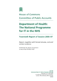 Department of Health: the National Programme for IT in the NHS