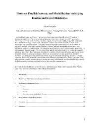 Historical Parallels Between, and Modal Realism Underlying Einstein and Everett Relativities