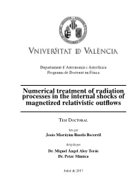 Numerical Treatment of Radiation Processes in the Internal Shocks of Magnetized Relativistic Outﬂows