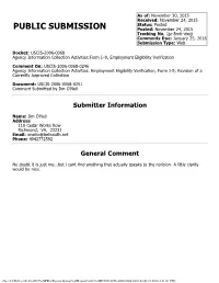 PUBLIC SUBMISSION Posted: November 24, 2015 Tracking No