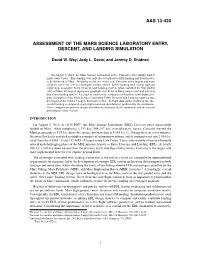 Aas 13-420 Assessment of the Mars Science Laboratory