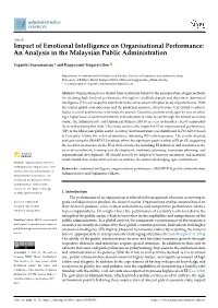 Impact of Emotional Intelligence on Organisational Performance: an Analysis in the Malaysian Public Administration