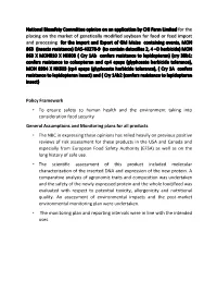 National Biosafety Committee Opinion on an Application by CHI Farm