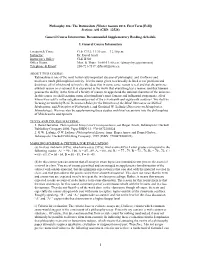 Philosophy 306: the Rationalists (Winter Session 2018, First Term [Fall]) Section: A01 (CRN: 12528)