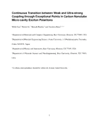 Continuous Transition Between Weak and Ultra-Strong Coupling Through Exceptional Points in Carbon Nanotube Micro-Cavity Exciton Polaritons