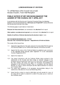 Fairfield Halls Operator – Appointment of Preferred Bidder