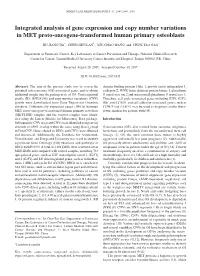 Integrated Analysis of Gene Expression and Copy Number Variations in MET Proto‑Oncogene‑Transformed Human Primary Osteoblasts