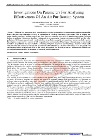 Investigations on Parameters for Analysing Effectiveness of an Air Purification System