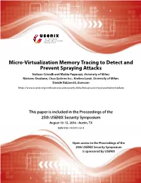 Micro-Virtualization Memory Tracing to Detect and Prevent Spraying Attacks