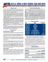 2018 U.S. Under-18 Men's National Team Game Notes Semifinal Matchup Vs