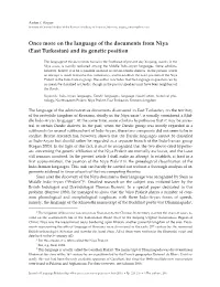 Once More on the Language of the Documents from Niya (East Turkestan) and Its Genetic Position