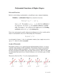 Polynomial Functions of Higher Degree