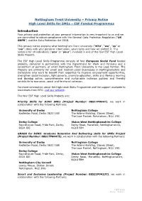 Privacy Notice High Level Skills for Smes – ESF Funded Programmes