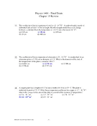 Physics 1401 - Final Exam Chapter 13 Review