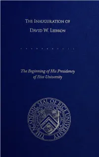 The Inauguration of David W. Leebron