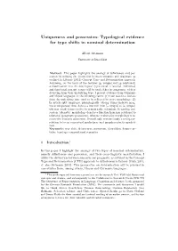 Uniqueness and Possession: Typological Evidence for Type Shifts in Nominal Determination