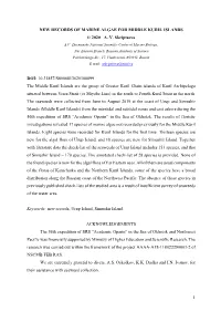 1 New Records of Marine Algae for Middle Kuril