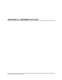 Appendix D: Distribution List