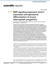 BMP Signaling Suppresses Gemc1 Expression and Ependymal