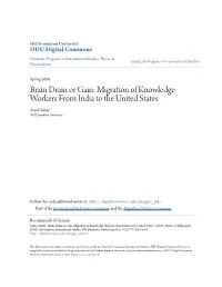 Brain Drain Or Gain: Migration of Knowledge Workers from India to the United States Anjali Sahay Old Dominion University