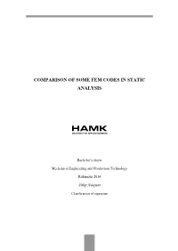 Comparison of Some Fem Codes in Static Analysis