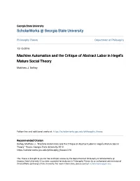 Machine Automation and the Critique of Abstract Labor in Hegel's Mature